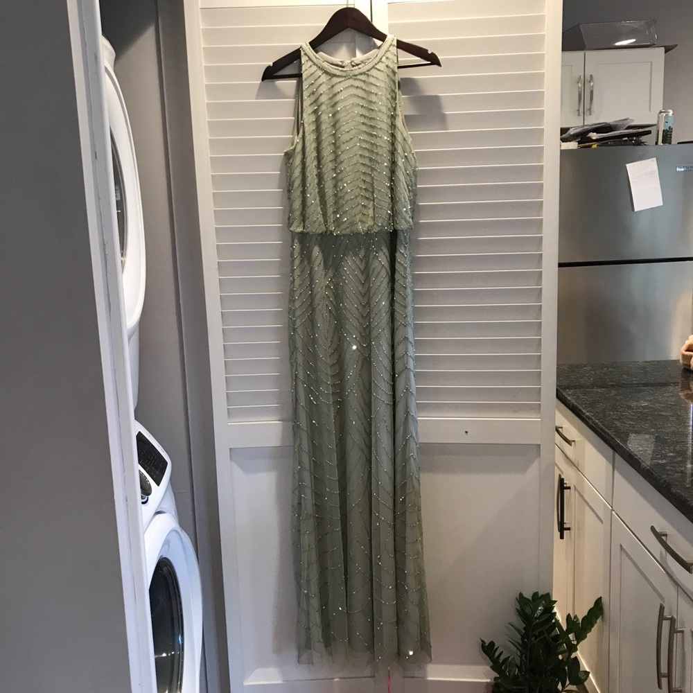 Adrianna Papell Art Deco Beaded Halter Dress